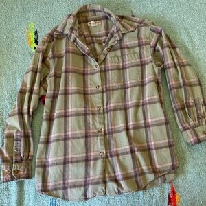 Eddie Bauer cotton flannel shirt in a mint green and grey women’s medium